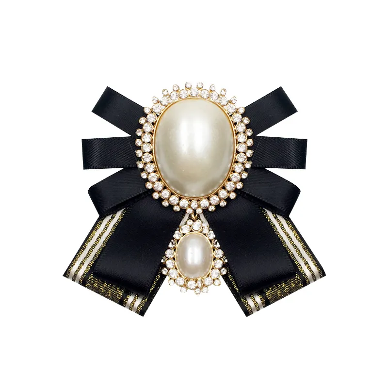 Vintage Bow Brooch For Women With Faux Artificial Pearl And Rhinestone Palace Style Ribbon Necktie For Shirt Decoration