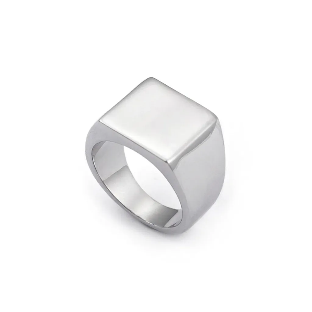 Minimalist Signet Ring Stainless Steel Polished Geometric Square Round Face Band For Men Unisex Hypoallergenic Durable