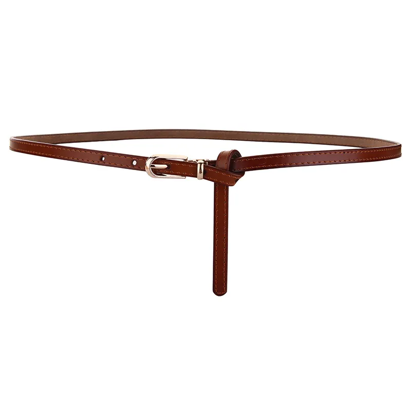 Women Slim Split Cowhide Leather Belt Thin Waistband With Metal Pin Buckle Fashion Decorative Belt For Dresses Pants