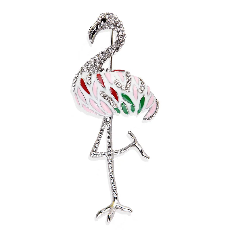 Trendy Alloy Flamingo Brooch With Rhinestone Enamel Colorful Animal Shape Brooch For Women Cartoon Bird Lapel Pin Fashion Jewelry Accessory