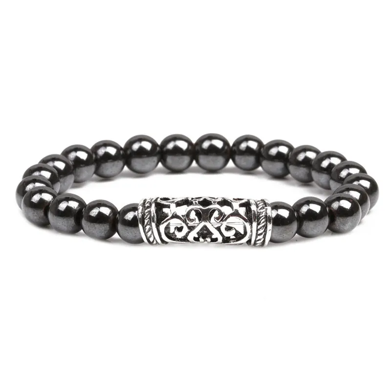 Bracciale In Perle Di Ematite Con Tubo In Lega Cava Gioielli Magnetici Stile Minimalista Per Uomini Donne