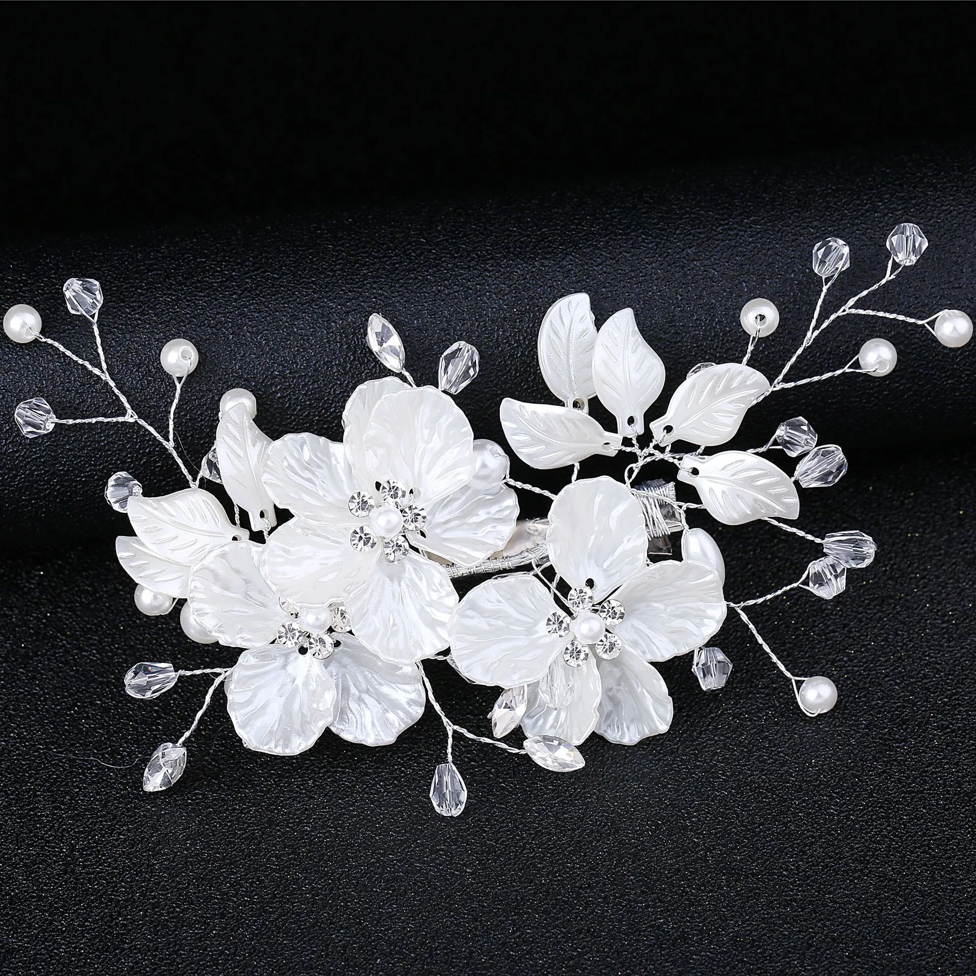 Bridal Hair Clip Elegant Handmade Flower Faux Artificial Pearl Crystal Wedding Headpiece Party Accessory For Women