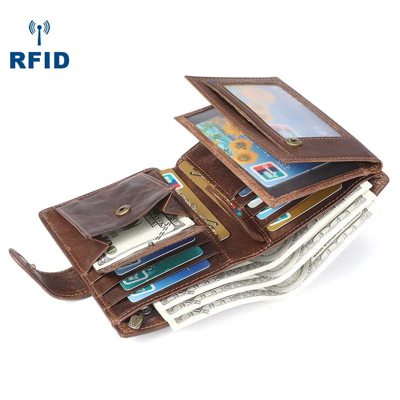 Portafoglio Uomo Vera Pelle Di Mucca Protezione RFID Retro Vintage Business Slot Per Schede Multiple