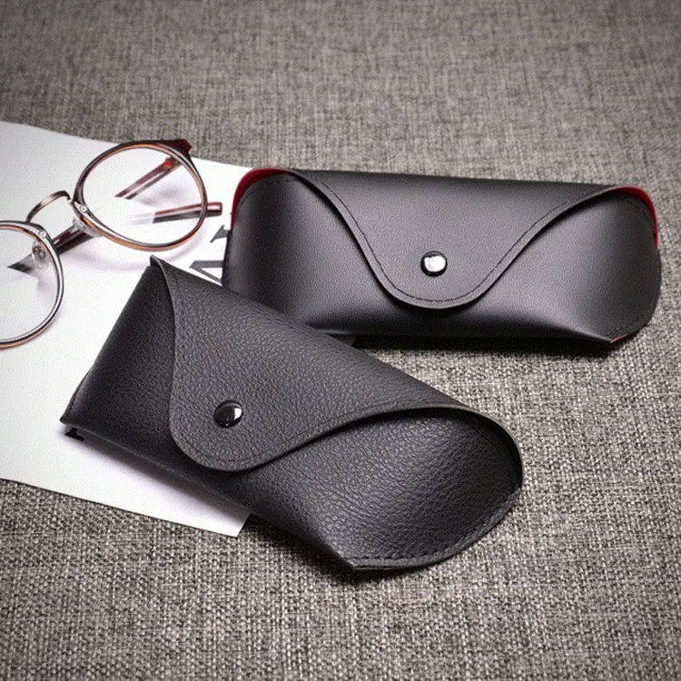 Portable Glasses Case PU Leather Foldable Eyewear Protective Pouch Button Closure Litchi Grain Carbon Fiber Pattern