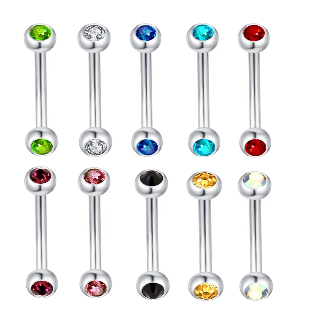 Anneau De Sourcil Barbell Incurvé Bijoux De Piercing Corporel Acier Inoxydable Strass Colorés Extrémité Sphérique Décoratif