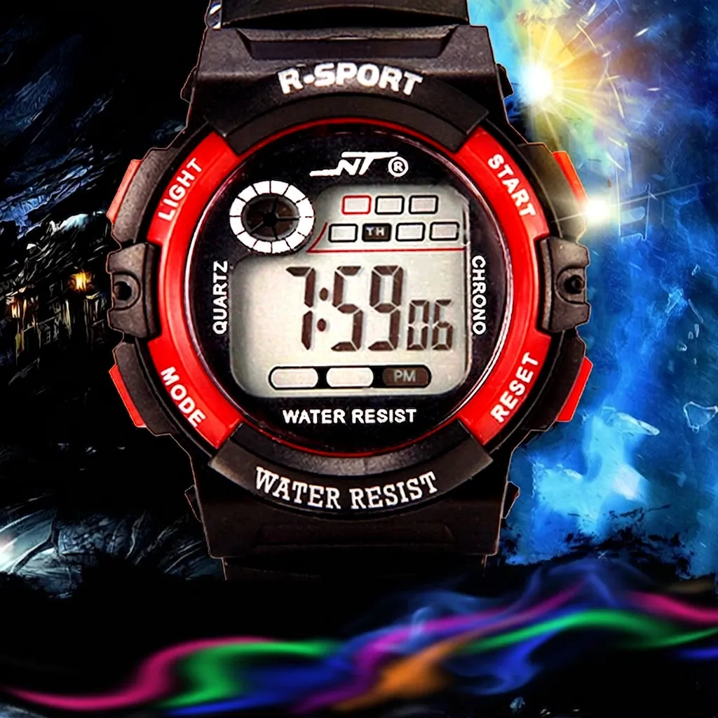 Kids Digital Sports Watch Plastic Waterproof 7 Color LED Backlight Alarm Stopwatch For Boys Girls Students