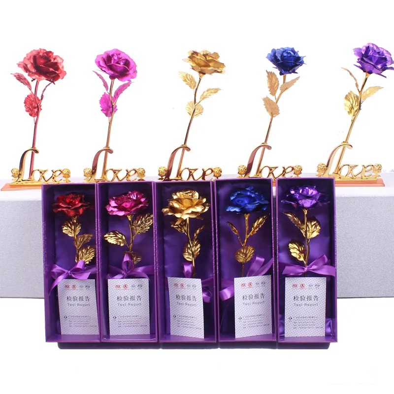 24K Gold Foil Rose Artificial Flower Romantic Decorative Valentine Day Christmas Gift Idea Gold Polyethylene