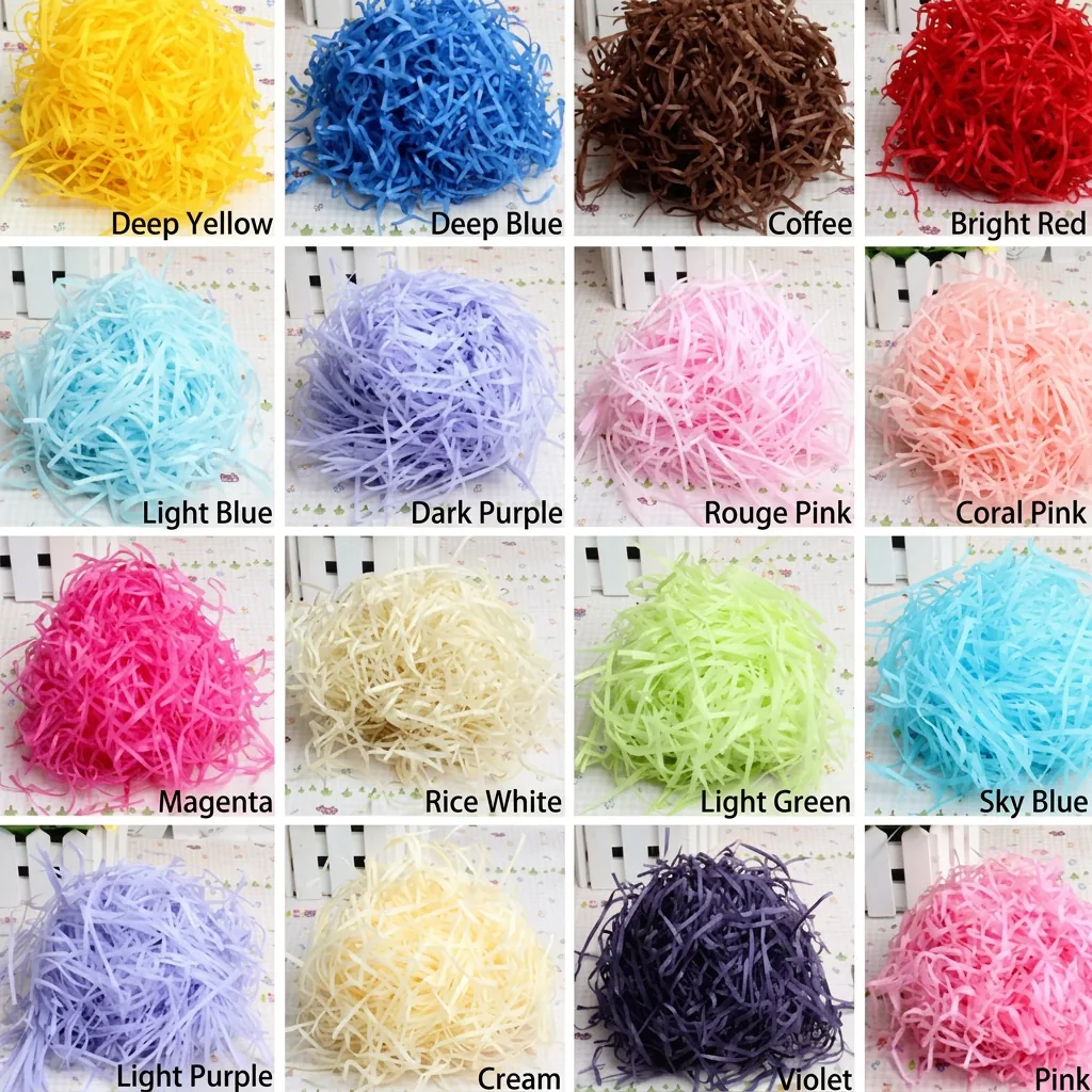 Raffia Shredded Paper Gift Box Filler Decorative Colored Paper Satin For Wedding Party Holiday Packaging