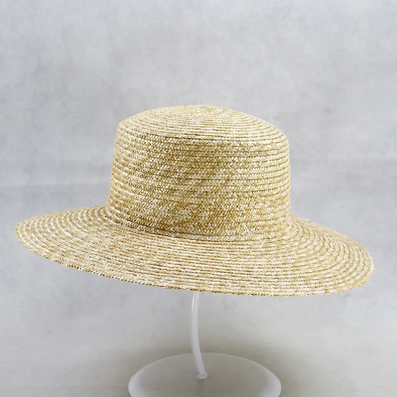 Chapeau De Paille Boater Pour Femmes Bord Large Protection Solaire Style Pastoral Décoration Fleurs Dentelle Maille Ruban
