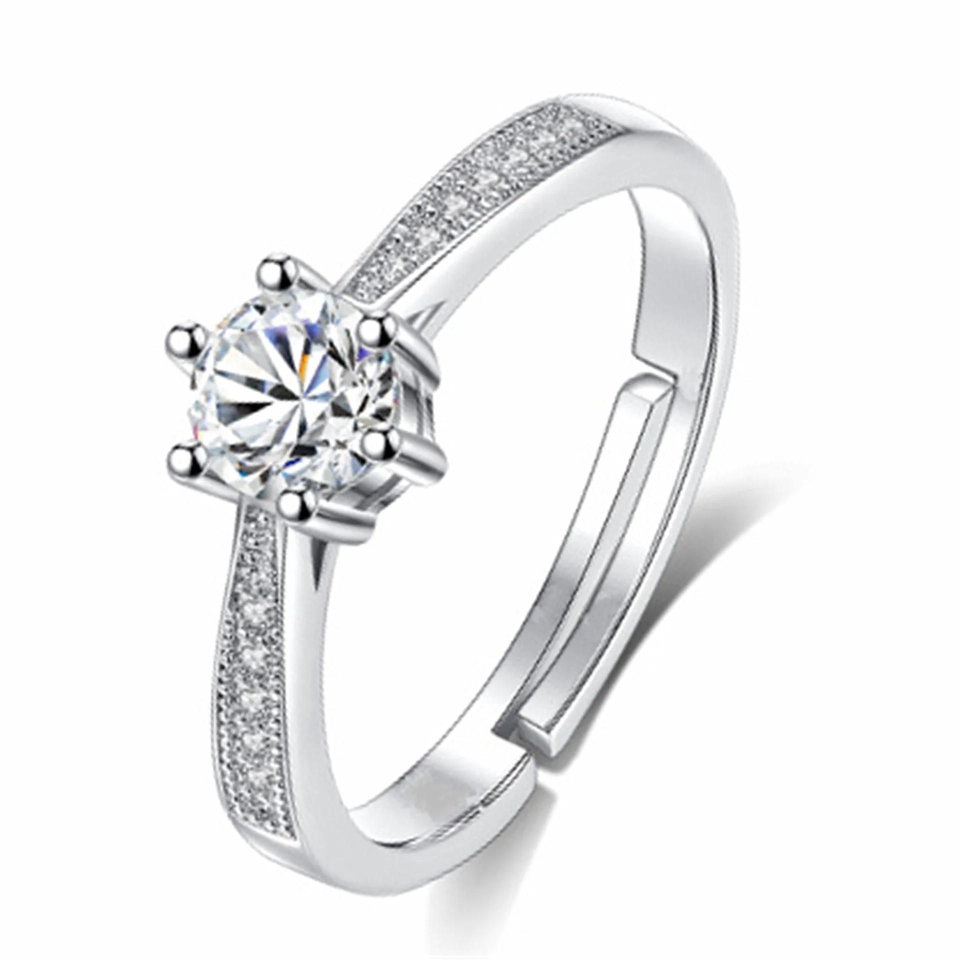 Lussuoso Anello in Rame con Strass Rotondo Sei Griffe Regolabile per Donna Gioielli di Moda Regalo di Nozze