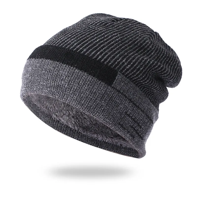 Winter Strickmütze Herren Dick Gefüttert Warm Outdoor Winddicht Acryl Gestreift Lässige Alltagskopfbedeckung