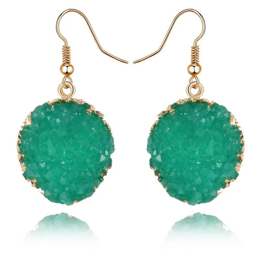 Pendientes Colgantes De Resina Druzy Redondos Para Mujer Bordes Dorados Piedra Imitación Estilo Bohemio