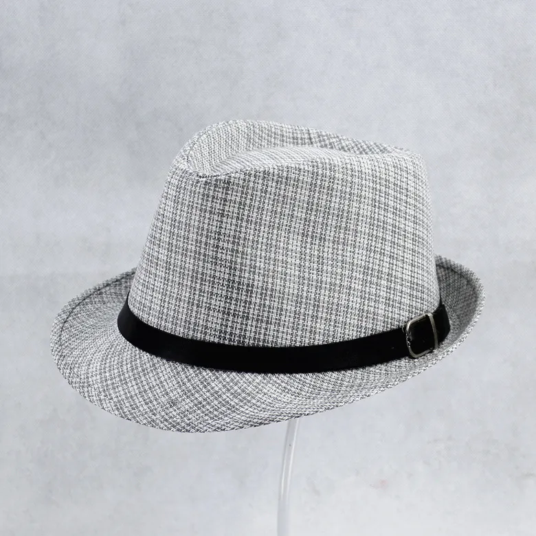 Woven Fedora Hat With Black Ribbon Metal Buckle Breathable Sun Protection Summer Holiday Jazz Cap Vintage For Men Women