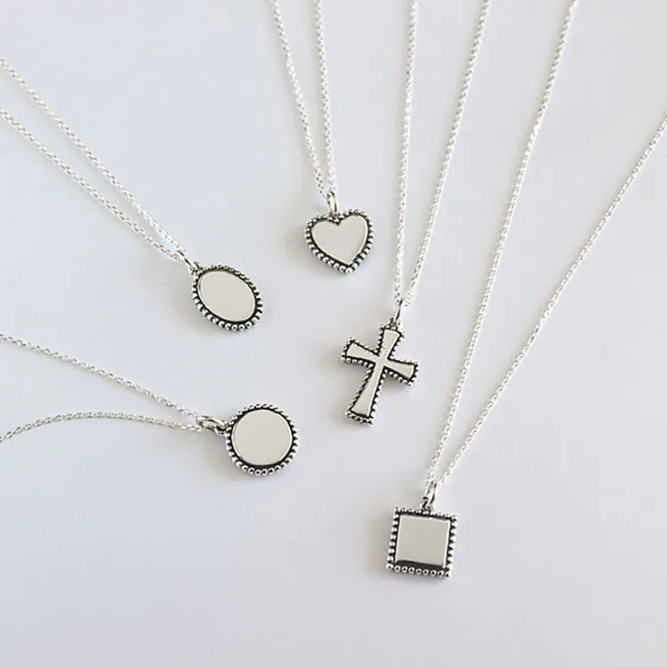 Minimalist 925 Sterling Silver Clavicle Chain Necklace Vintage Geometric Heart Cross Pendant Jewelry For Women