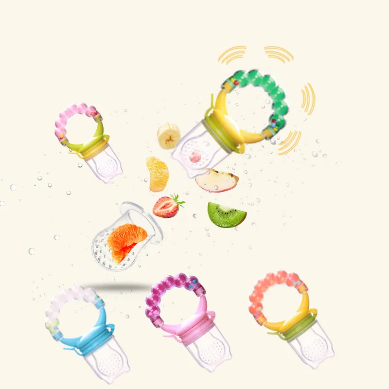 Baby Fruit Feeder Pacifier Food Grade Silicone Mesh Bag Infants Teether Toy With Rattle Bell Handle BPA Free