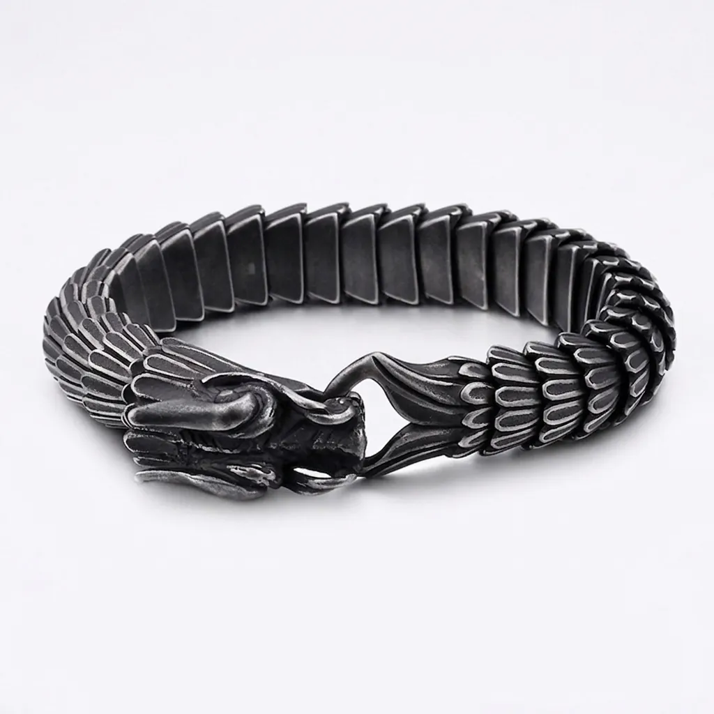Dragon Head Bracelet Men Stainless Steel Dragon Scale Link Chain Punk Gothic Retro Jewelry