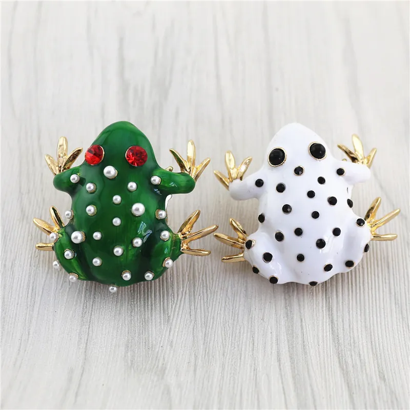 Enamel Frog Brooch Pin Alloy With Faux Artificial Pearl Rhinestone Animal Shaped Jewelry Vintage Artistic Accessory For Women