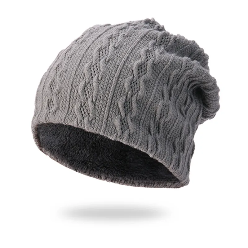 Heren Winter Beanie Muts Kabelgebreid Dikke Fleece Voering Warm Slouchy Buitenmuts