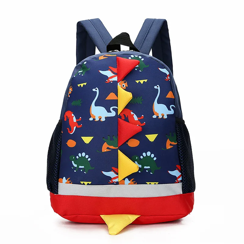 Kids Cartoon Dinosaur Backpack 3D Fins Breathable Nylon Preschool Kindergarten School Bag Reflective Strip Boys Girls