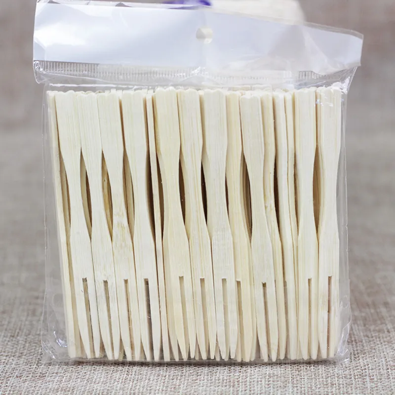 Disposable Bamboo Fruit Forks Two Pronged Dessert Picks For Party And Home Heart Gourd Shapes Natural Wood Picks