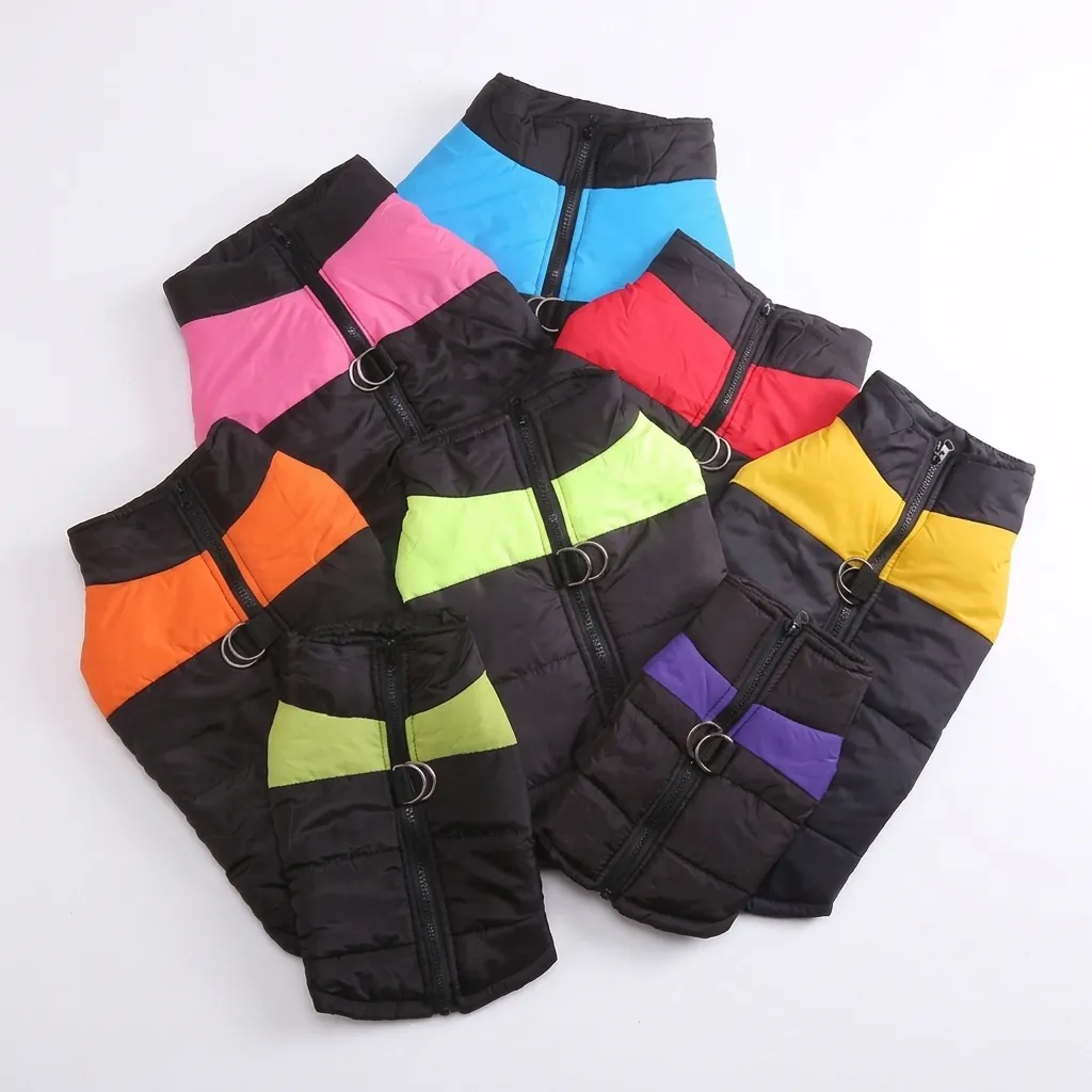 Dog Winter Jacket Waterproof Padded Warm Vest Leash D-Rings Back Zipper Outdoor Clothes Small Medium Large Dogs