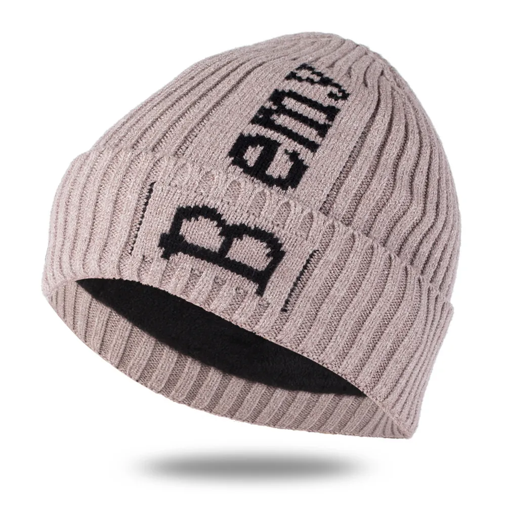 Winter Beanie Hat Acrylic Knitted Fleece Lined Thick Cuffed Warm Letter Pattern For Men Women Outdoor Casual
