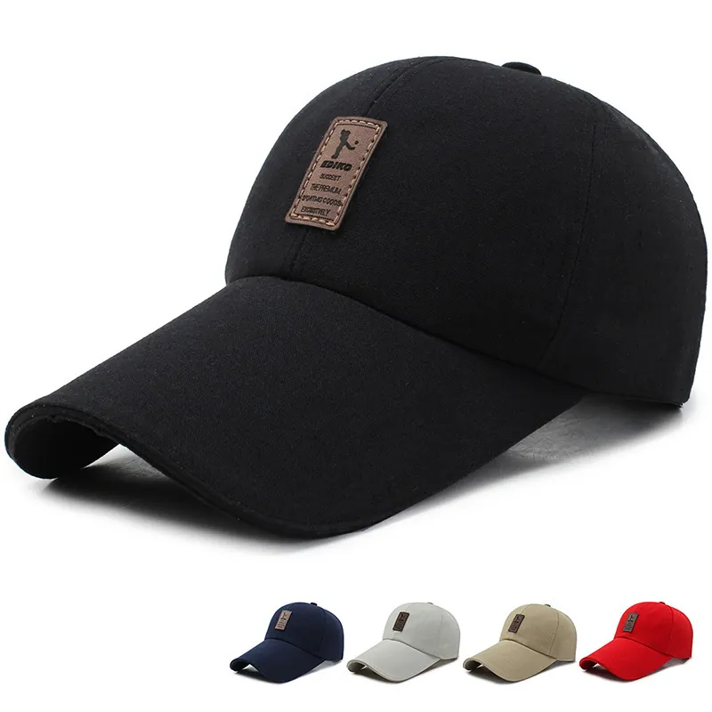 Unisex Cotton Baseball Cap Adjustable Leather Patch Outdoor Sport Casual Sun Hat Classic Simple Style