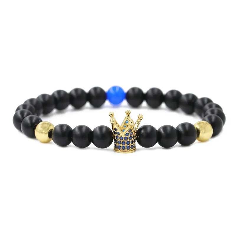 Krone Perlenarmband Naturstein Achat Tigerauge Elastisch Heilung Yoga Unisex Schmuck Kupfer Mikro Zirkon