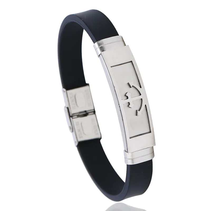 Men Anchor Bracelet Stainless Steel Silicone Bangle Casual Punk Style Fashion Wristband Jewelry Accessory