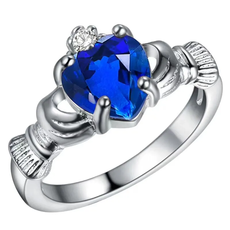 Vintage 925 Sterling Silver Claddagh Crown Heart Ring For Women Colorful Rhinestone Inlaid Princess Style Fashion Jewelry Gift