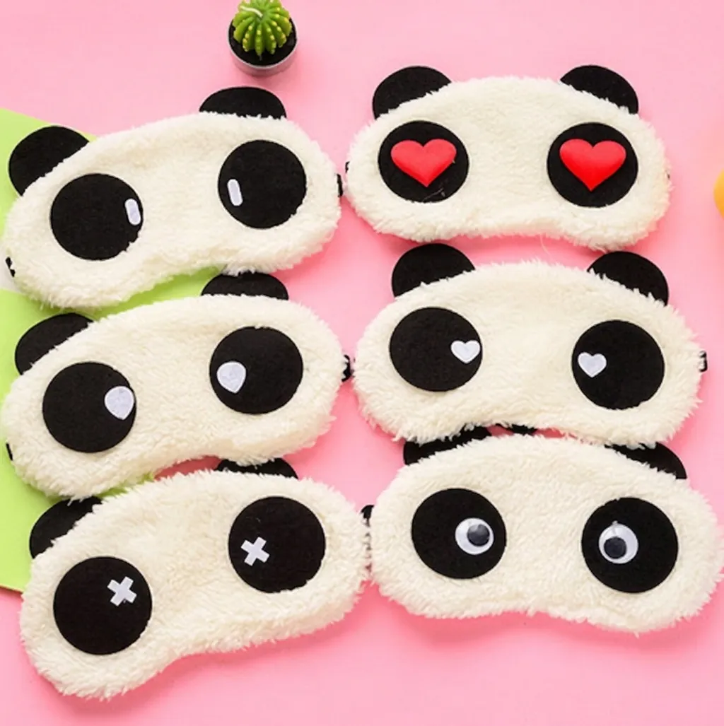 Maschera Per Dormire In Peluche Panda Cartone Animato Morbido Cotone Oscurante Per Viaggi Riposo Copertura Occhi Animale Con Elastico