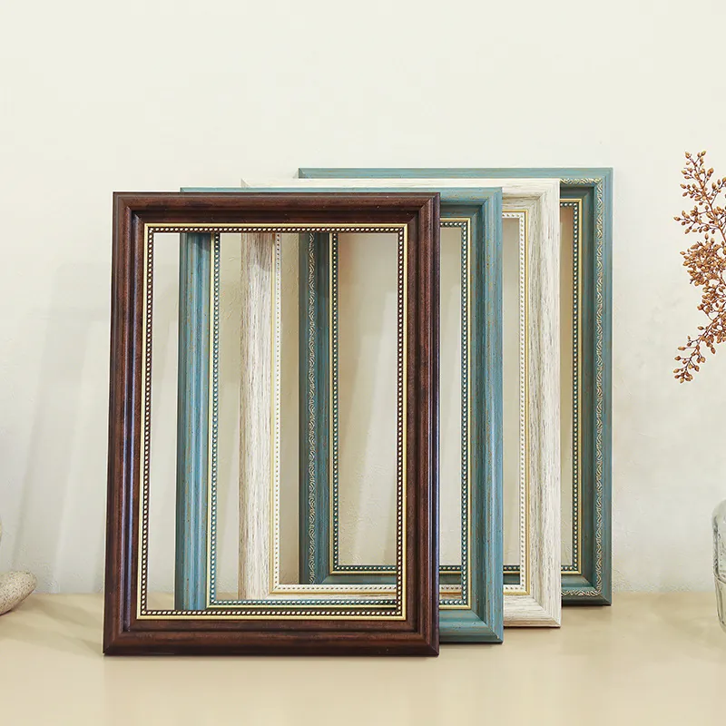 Vintage European Style Wooden Picture Frame Empty Rectangular Embossed Beaded Edge Wall Decor For Painting Photo