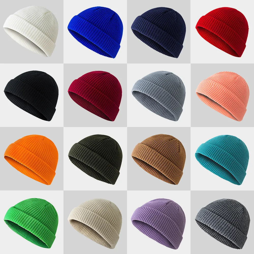 Unisex Knitted Beanie Short Ribbed Skull Cap Warm Solid Color Winter Hat For Outdoor Streetwear Hip-Hop Fashion Accessory