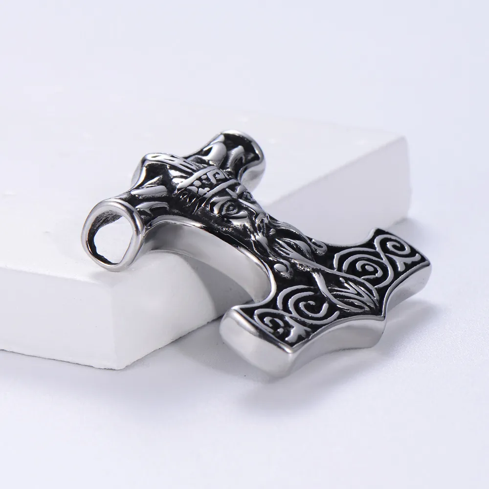 Thor Hammer Viking Pendant Necklace 304 Stainless Steel Nordic Mythology Retro Punk Jewelry Accessory For Men
