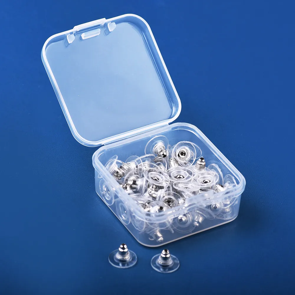 DIY Earring Backs Kit Clear Plastic Silicone Bullet Butterfly Earring Nuts Earnut Replacements For Jewelry Making With Box