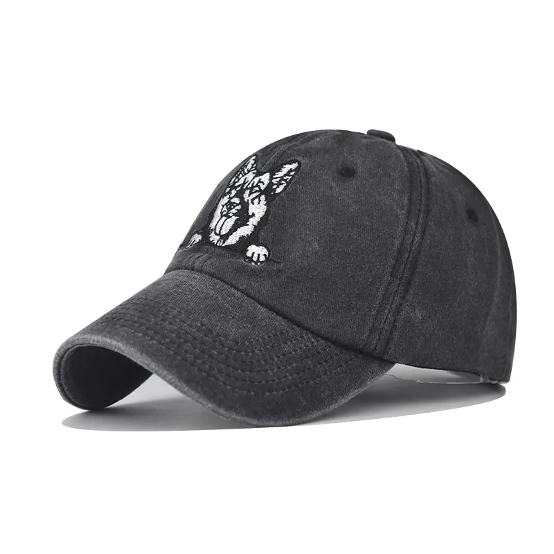 Casquette De Baseball En Coton Lavé Vintage Motif Chat Chien Brodé Chapeau De Papa Distressed Réglable Pour Hommes Femmes