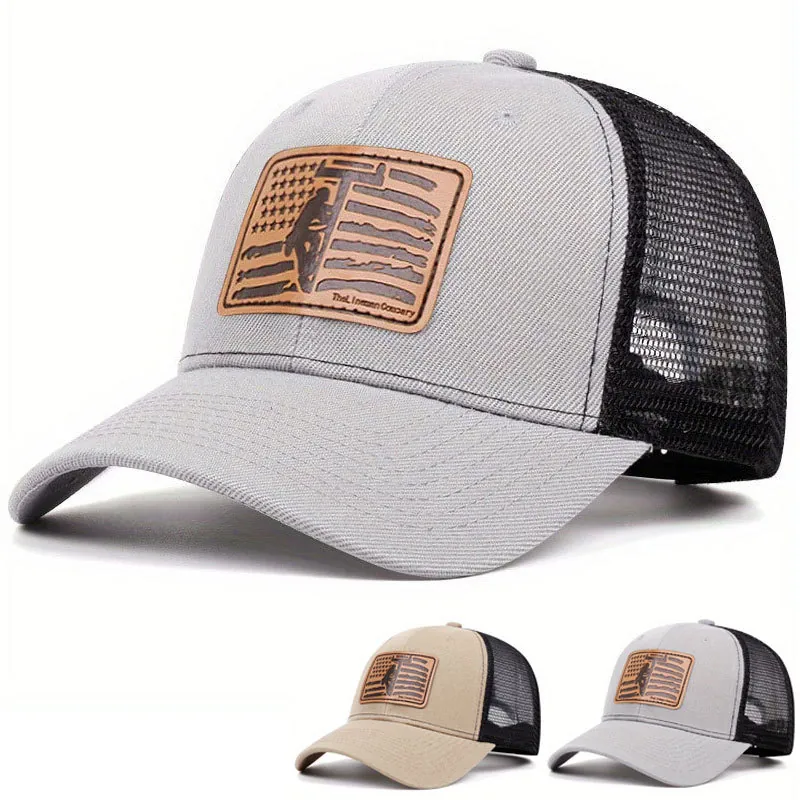 Vintage Trucker Hat Mesh Baseball Cap Breathable Sunshade Outdoor Adjustable Cap With Leather Patch For Men Women