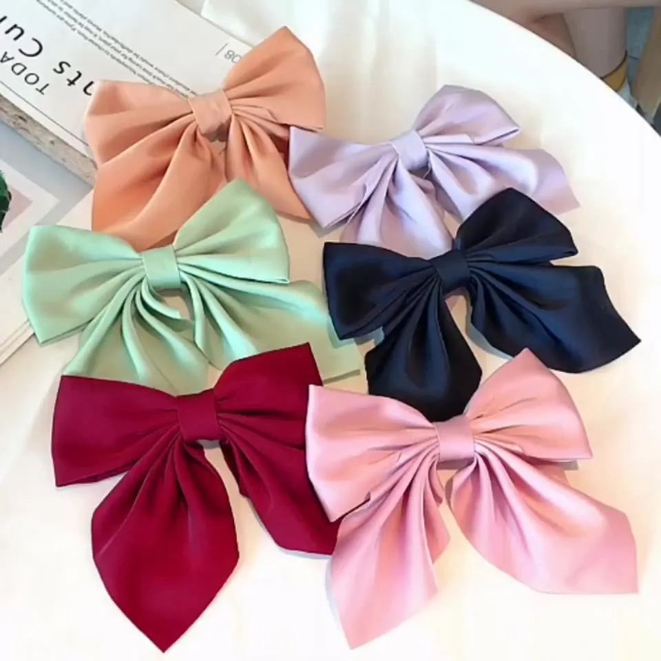 Large Bow Hair Clip Satin Fabric Oversized Solid Color Elegant French Style Duckbill Clip Handmade Headwear For Women Girls