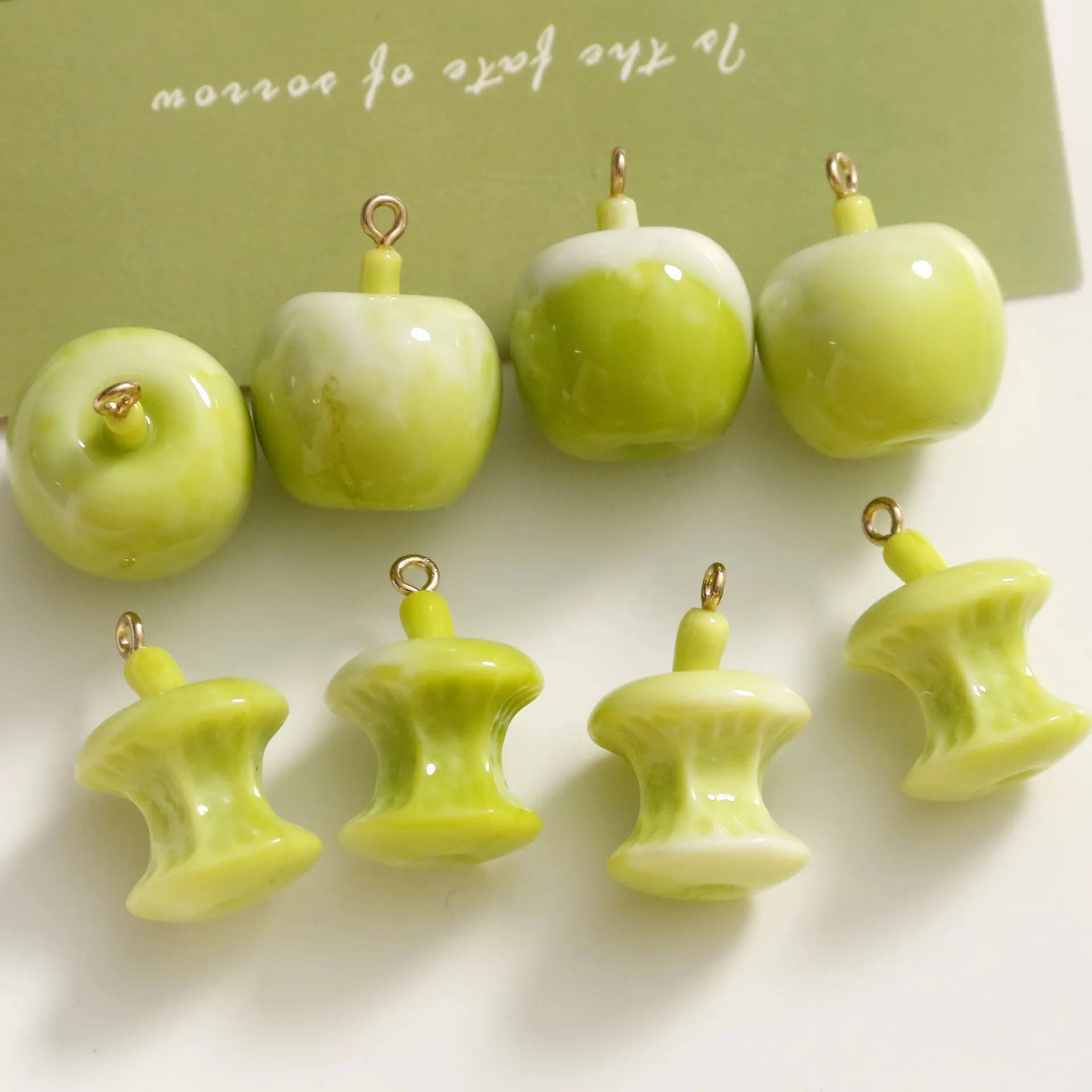 Simulation Apple Fruit Pendants Resin Apple Core Charms For DIY Earring Phone Case Jewelry Making Glossy Colorful Style