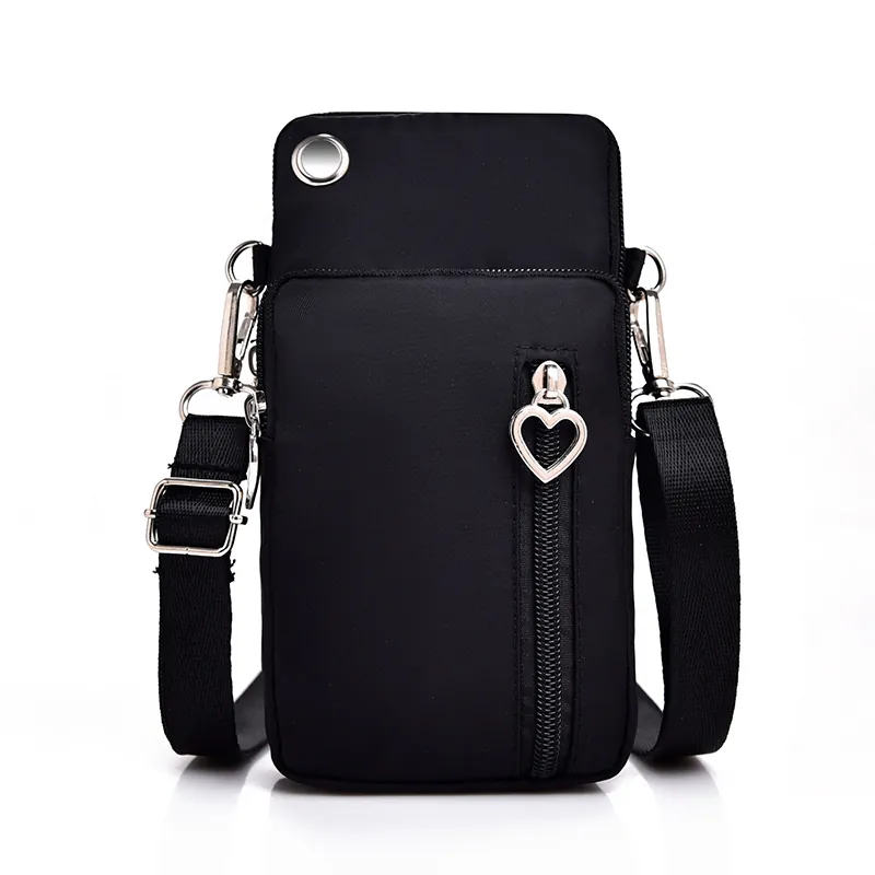 Mini Sacoche Bandoulière Pour Téléphone Tissu Oxford Multicouche Fermeture Éclair Coeur Trou Écouteurs Imperméable