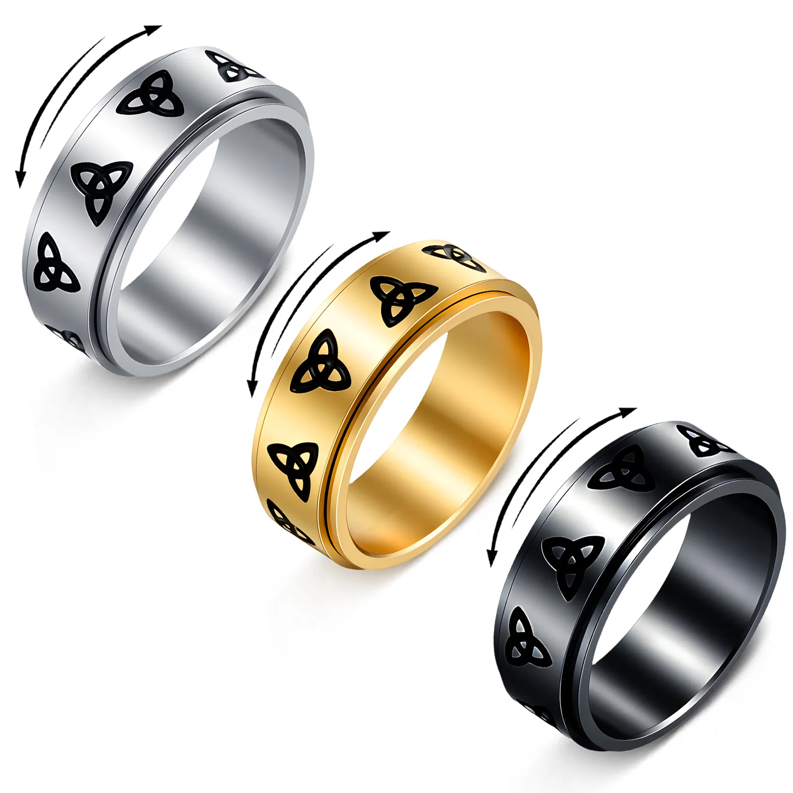 Viking Celtic Knot Spinner Ring Stainless Steel Rotatable Stress Relief Band Vintage Punk Jewelry For Men Women
