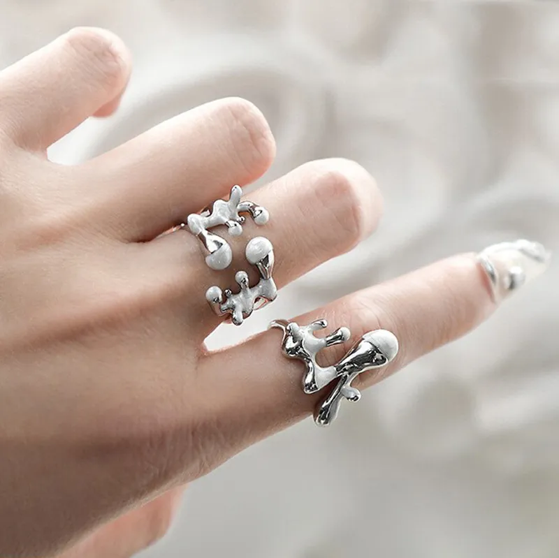 Unregelmäßiger Flüssigmetall Lava Textur Kupfer Ring Verstellbarer Offener Finger Schmuck Minimalistischer Avantgarde Stil Damen