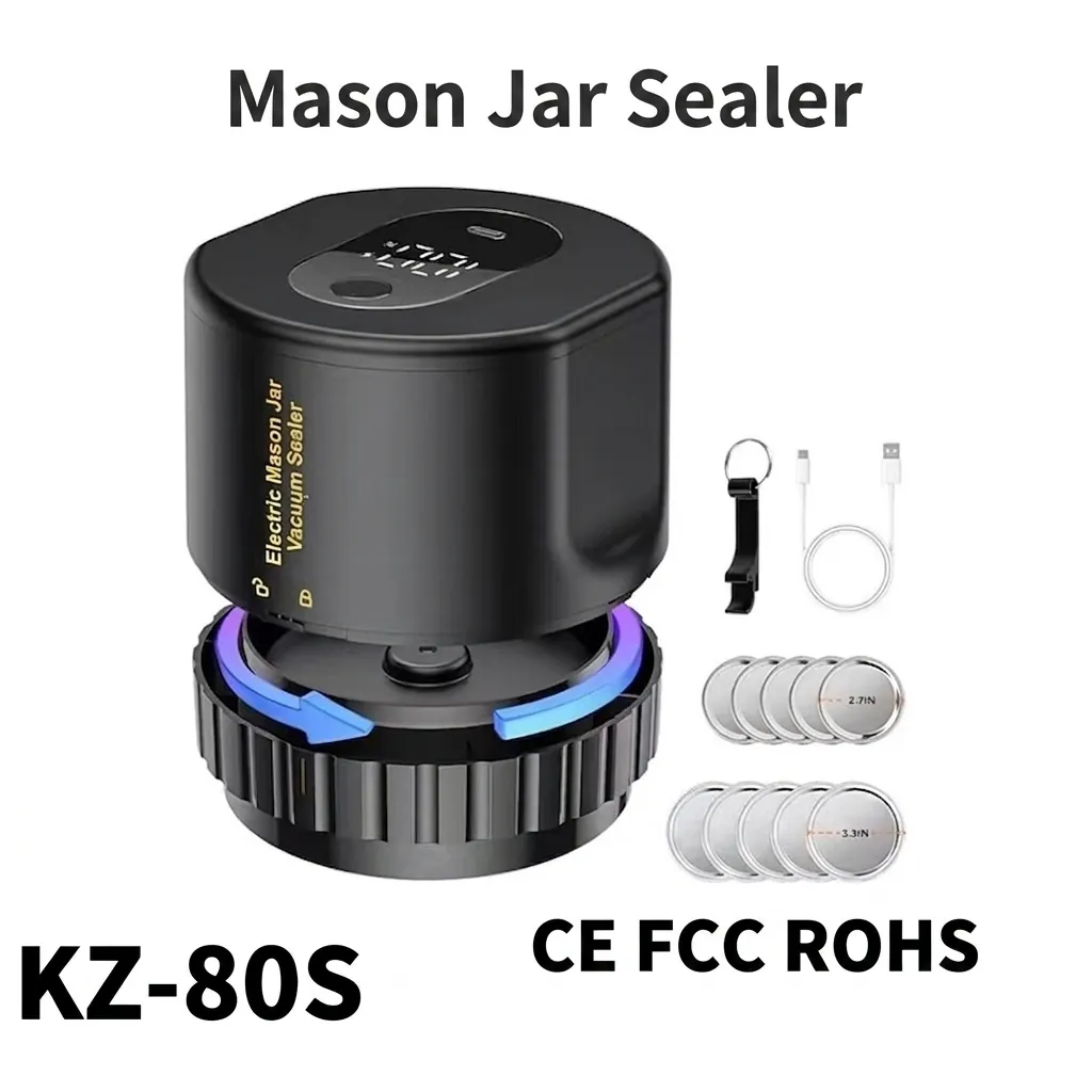 Electric Mason Jar Vacuum Sealer Portable Automatic Cordless Sealer Kit With LED Display For Wide And Regular Mouth Jars Rechargeable Vacuum Sealing Machine For Kitchen Food Storage