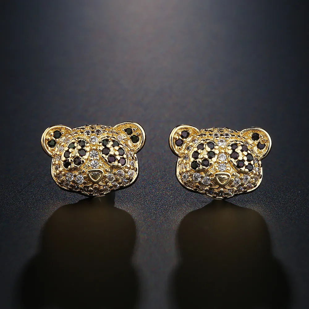 Cute Panda Stud Earrings 18K Gold Plated Copper With Pavé Black And White Zircon Animal Jewelry For Women