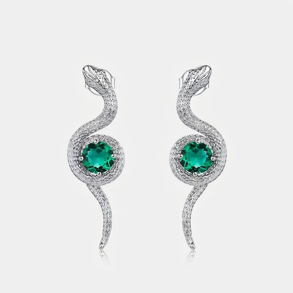 S925 Sterling Silber Schlange Ohrstecker Für Damen Labor Erstellter Smaragd Grüner Stein Eingelegter Strass Tier Design Schmuck