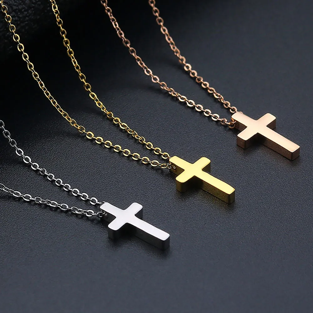 Cross Pendant Necklace Stainless Steel Gold Plated Minimalist Fashion Jewelry For Women Men Non Fading Hypoallergenic