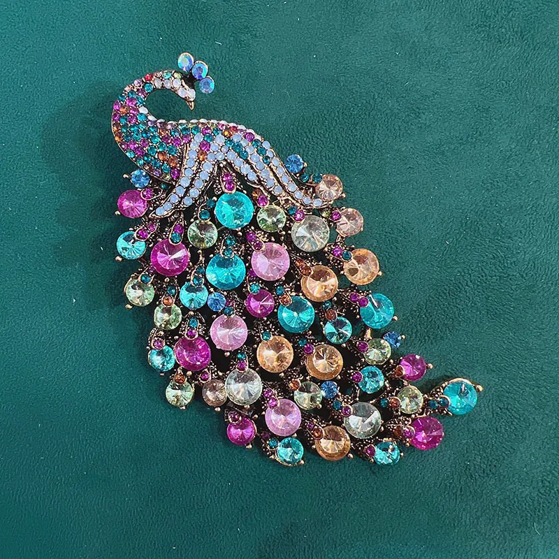 Pfau Brosche Anhänger Für Damen Legierung Strass Kristall Tierform Vintage Elegant Mode Schmuck Zubehör
