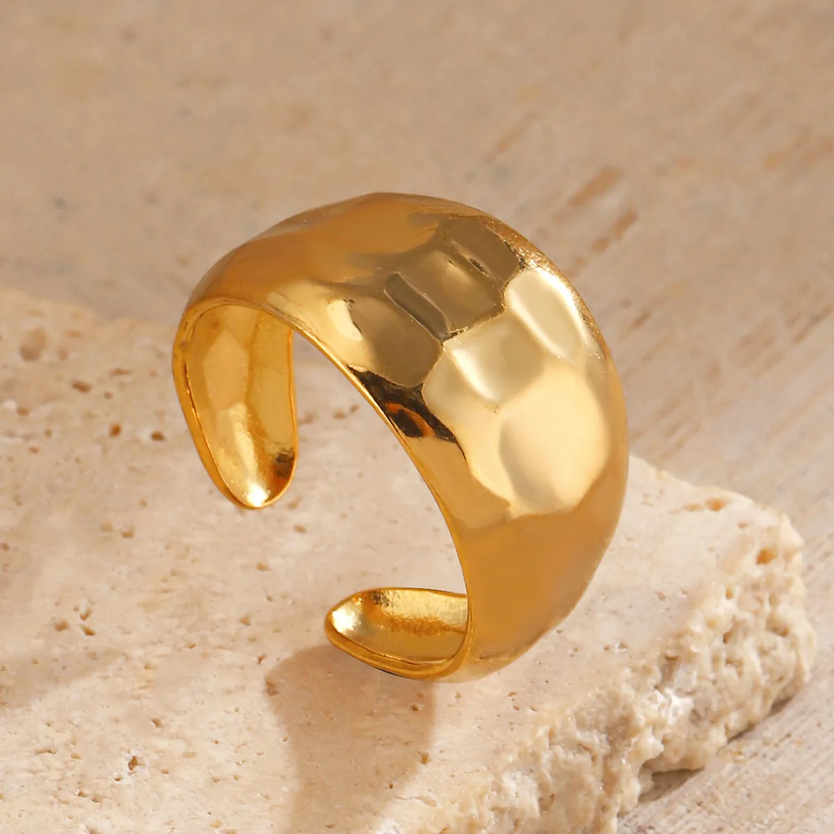 Hammerring Verstellbar Edelstahl 18K Vergoldet Geometrisch Breiter Ring Minimalistischer Modeschmuck Für Frauen
