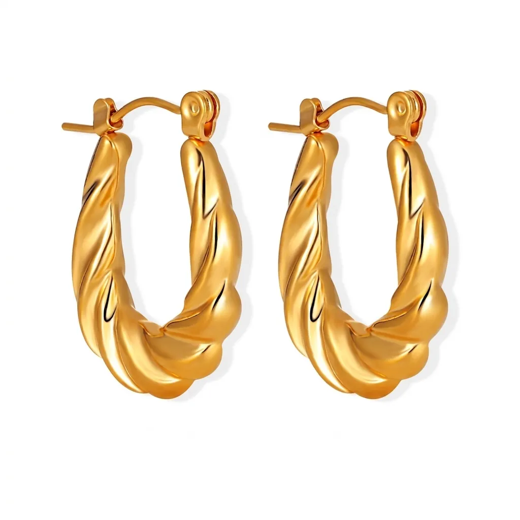 Twisted Hoop Earrings Titanium Steel Gold Plated Minimalist Croissant Design Lightweight Jewelry For Women