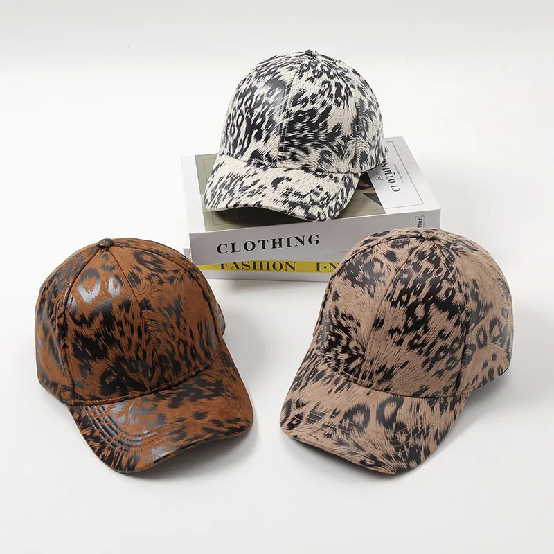Baseball Cap Leopard Print Animal Pattern Adjustable Faux Leather Sun Protection Fashion Outdoor Women Hat